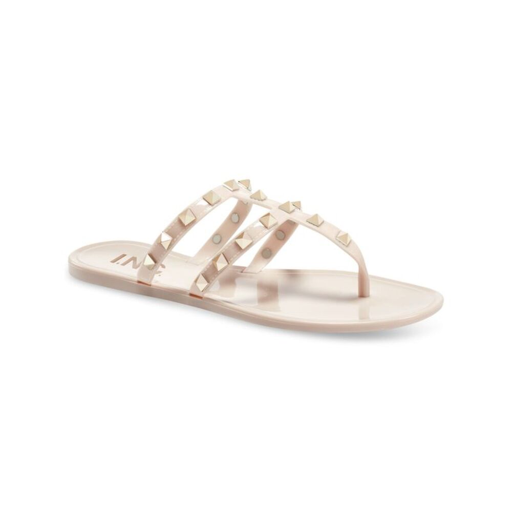 INC Womens Beige Studded Strappy Ellie Round Toe Slip On Thong Sandals 5 M